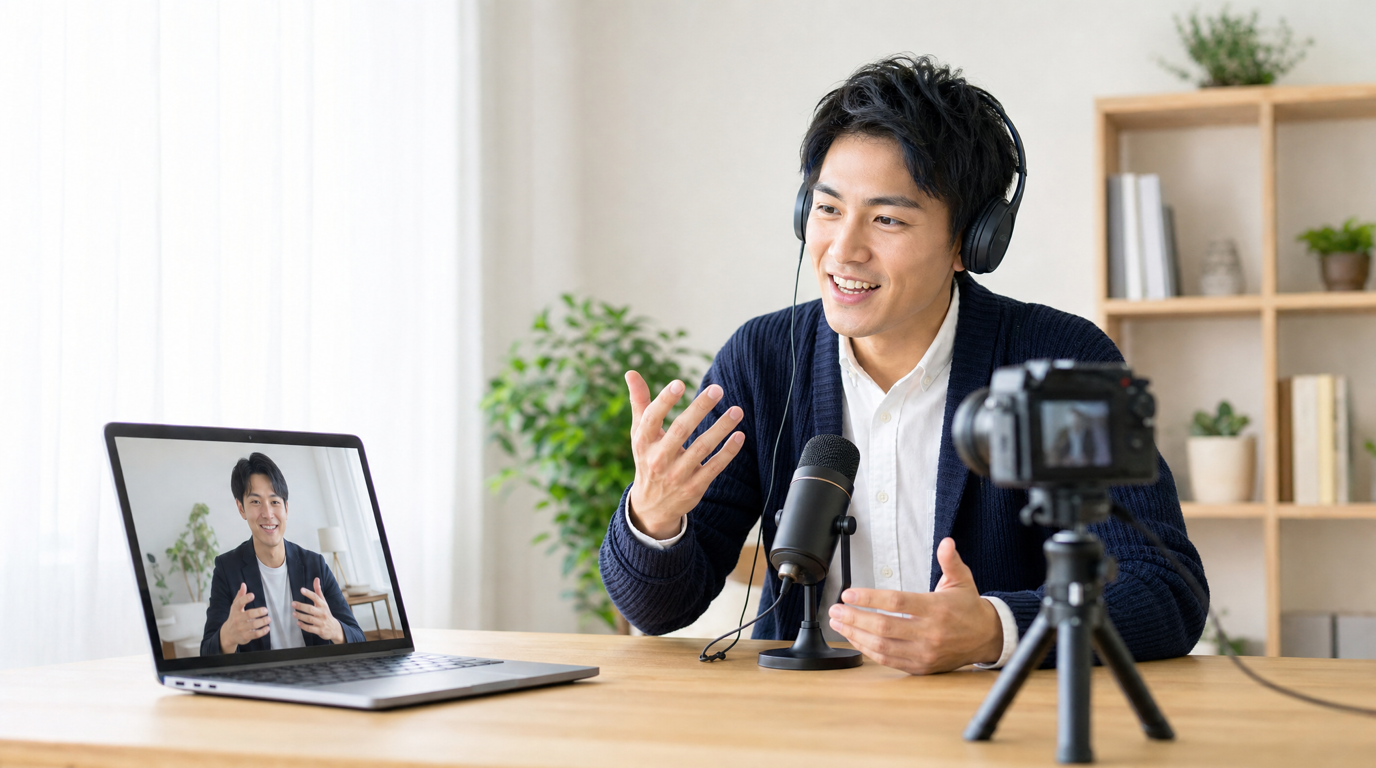 オンラインでつなぎ、リモートで対談Podcastを収録する若手経営者